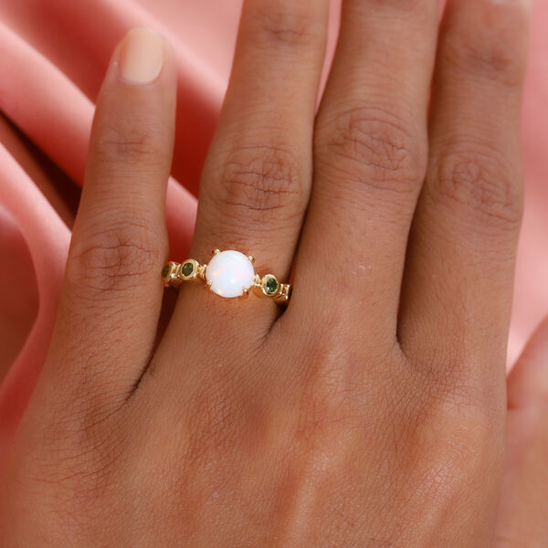 Nat&uuml;rlicher &Auml;thiopischer Opal und Nat&uuml;rlicher Chromdiopsid Ring 925 Silber vergoldet  ca. 1,17 ct image number 3