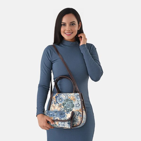 2er Set - Handtasche und Geldb&ouml;rse, Baumwolle, Blau Floral image number 2