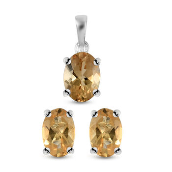 2er- Set, Citrin-Ohrstecker und Anh&auml;nger, 925 Silber ca. 1,59 ct