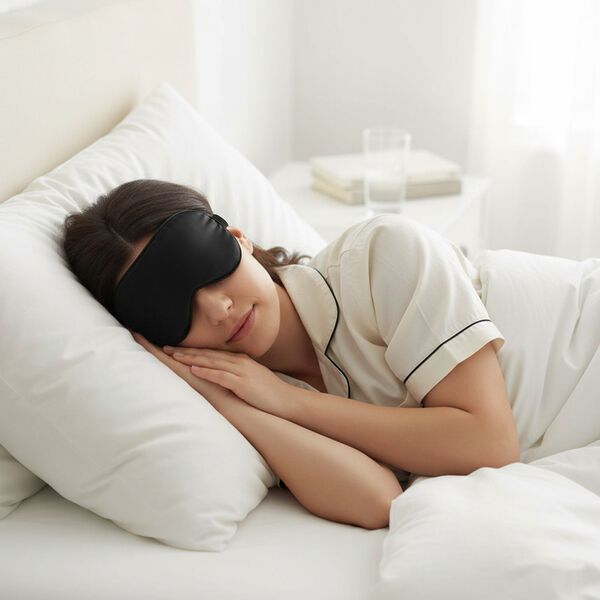LA MAREY Augenmaske aus 19mm 100% Maulbeerseide mit 100% Seidenfüllung, Schwarz image number 1