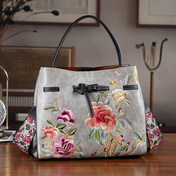 Florale Kunstprint Crossbody Tasche mit Komfort-Schulterriemen, 30x13x23cm, Grau image number 1