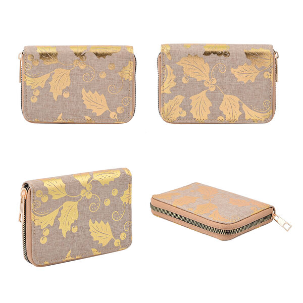 3er-Set Jute Brieftasche, Blattmuster, Gr&ouml;&szlig;e 19,5x3x9,5 cm, Khaki und Gold image number 4