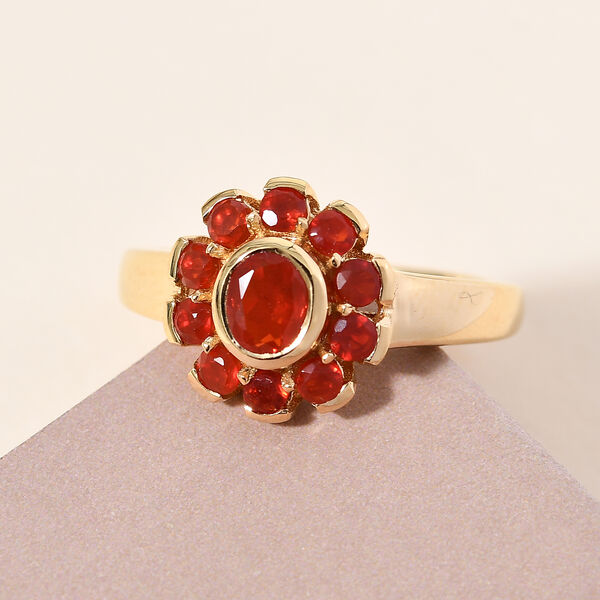 Mexikanischer Kirschfeuer-Opal Ring 925 Silber vergoldet  ca. 0,67 ct image number 2