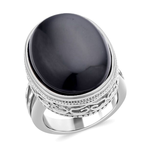 Schwarzer Glasachat Ring, ca. 25,00 ct image number 4