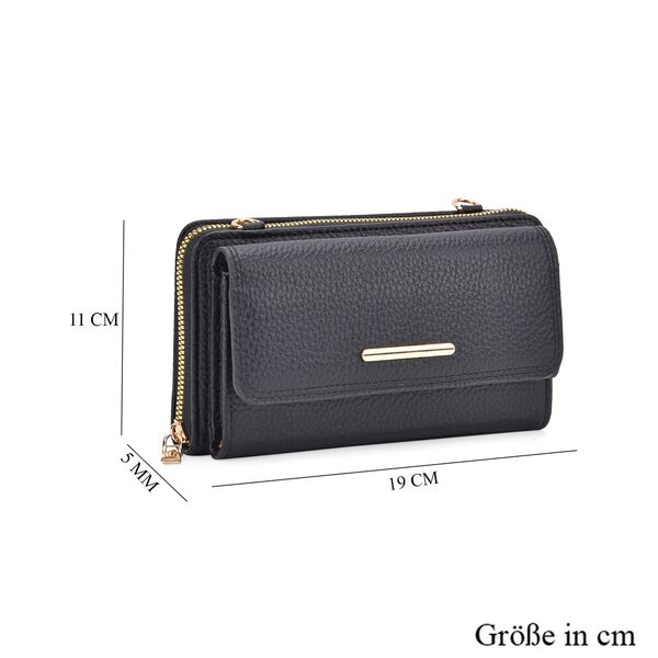 Crossbody-Tasche mit Klappfach, gemustertem Trageriemen und RFID-Schutz - 19x5x11 cm, Schwarz image number 7
