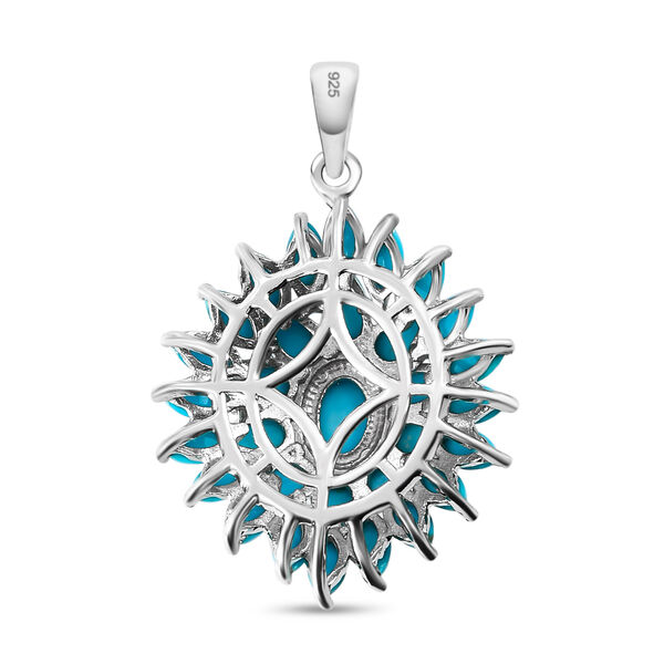 Amerikanischer, nat&uuml;rlicher Sleeping Beauty T&uuml;rkis floraler Cluster-Anh&auml;nger in Silber image number 5