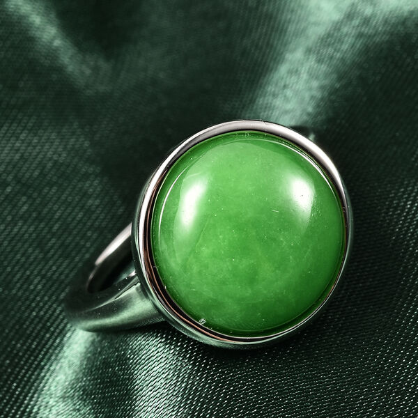 Grüne Jade Solitär Ring 925 Silber Rhodium-Überzug image number 2