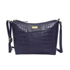 Assots London CAROL Kroko-geprägte Leder-Crossbody-Tasche mit verstellbarem Schulterriemen, Größe 29x21x9 cm, Dunkelblau