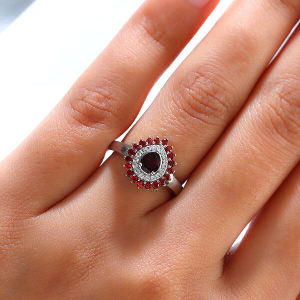 Anthill Granat und Zirkon Halo Ring 925 Silber platiniert  ca. 0,99 ct image number 5