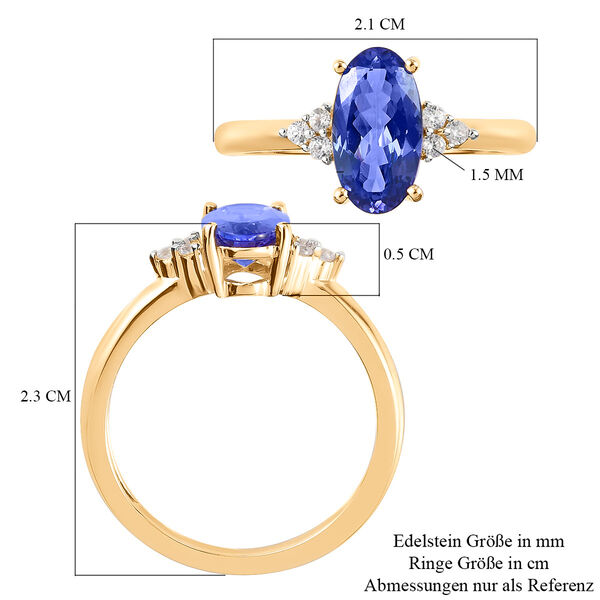 AA Tansanit und Zirkon Seitenstein Ring 375 Gelbgold image number 7