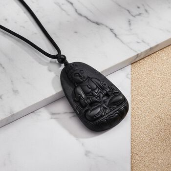 Majest&auml;tischer W&auml;chter - Schwarzer Jadeit- Guanyin, Halskette Flexibles cm ca. 95.00 ct