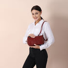 Schultertasche aus 100% echtem Leder mit Kroko-Prägung, Weinrot  image number 2