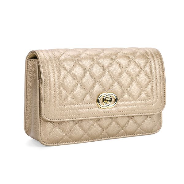 Crossbody-Tasche aus Echtleder mit Kettenriemen, 23,5x14x8 cm, Gold image number 6