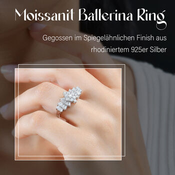 Moissanit Ballerina Ring, 925 Silber rhodiniert - 1,12 ct.