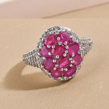 Afrikanischer Rubin und Zirkon-Ring, 925 Silber platiniert  ca. 3,18 ct