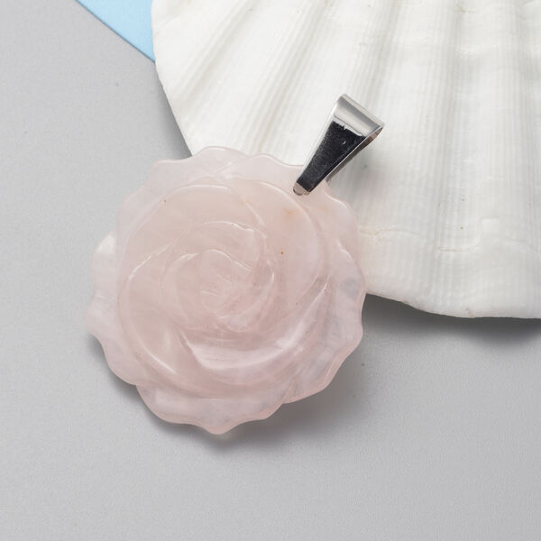 Rosenquarz Halskette 38 cm Edelstahl ca. 95,00 ct image number 2