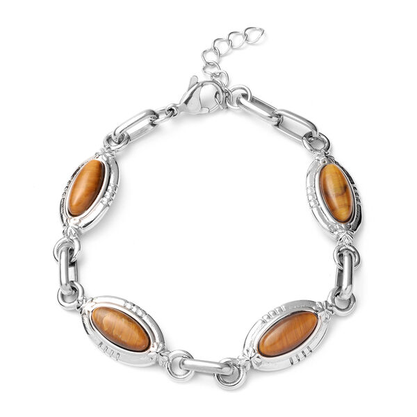 Tigerauge Armband 19 cm in Edelstahl ca. 10,00 ct