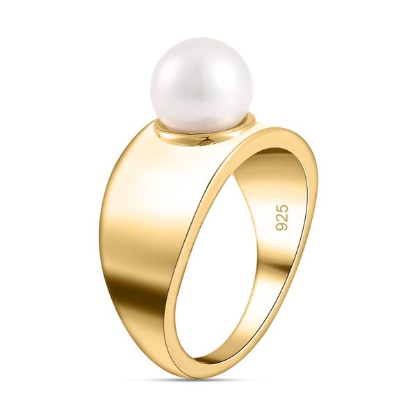Wei&szlig;e S&uuml;&szlig;wasser Perle (7-8 mm) Ring 925 Silber Gelbgold Vermeil (Gr&ouml;&szlig;e 20.00) image number 4