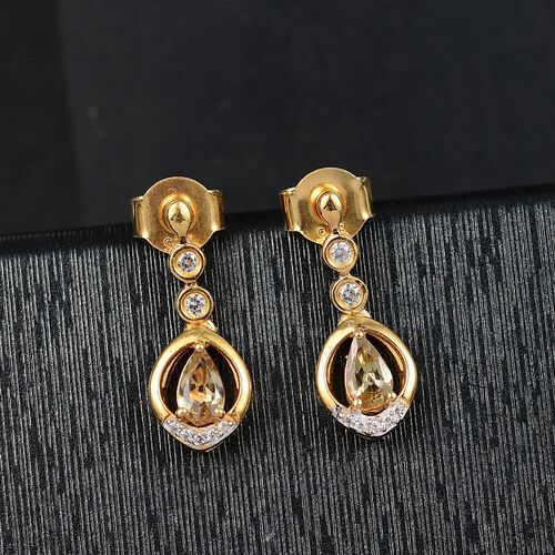 AA Natürlicher goldener Tansanit, Weißer Zirkon Ohrringe 925 Silber 750 Gelb Vergoldet ca. 0.74 ct image number 1