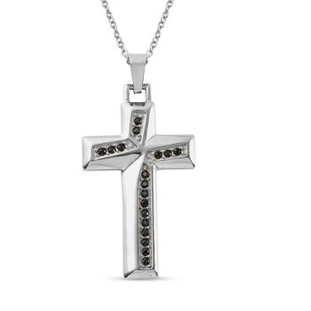 Schwarzer Spinell Kreuz Anh&auml;nger mit Kette 60 cm in Edelstahl ca. 1,10 ct