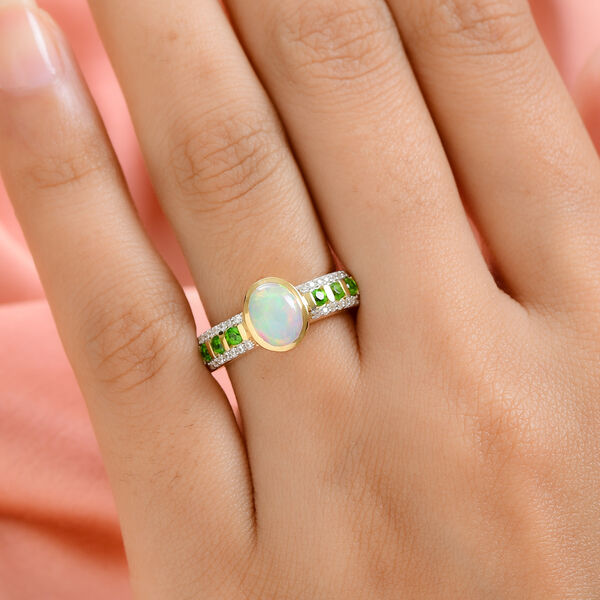 Nat&uuml;rlicher &Auml;thiopischer Opal und Nat&uuml;rlicher Chromdiopsid Ring 925 Silber vergoldet  ca. 1,49 ct image number 3
