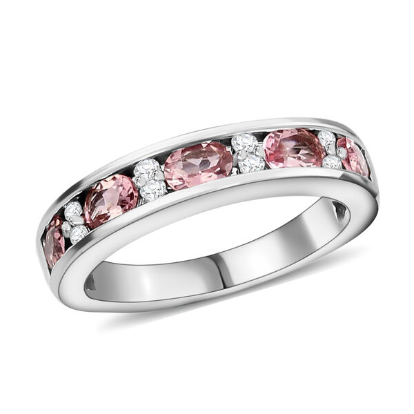 Rosa Turmalin und Zirkon Band Ring 925 Silber Platin-Überzug image number 4