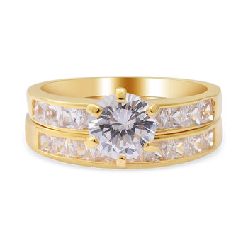 LUSTRO STELLA - 2er- Set Zirkonia Ring 925 Silber vergoldet (Gr&ouml;&szlig;e 16.00) ca. 5,57 ct