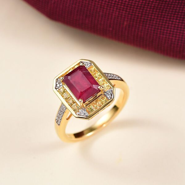 D'Joy AA Afrikanischer Rubin (Fissure gef&uuml;llt), Gelber Saphir Ring 925 Silber 750 Gelbgold Vermeil (Gr&ouml;&szlig;e 17.00) ca. 3,17 ct image number 2