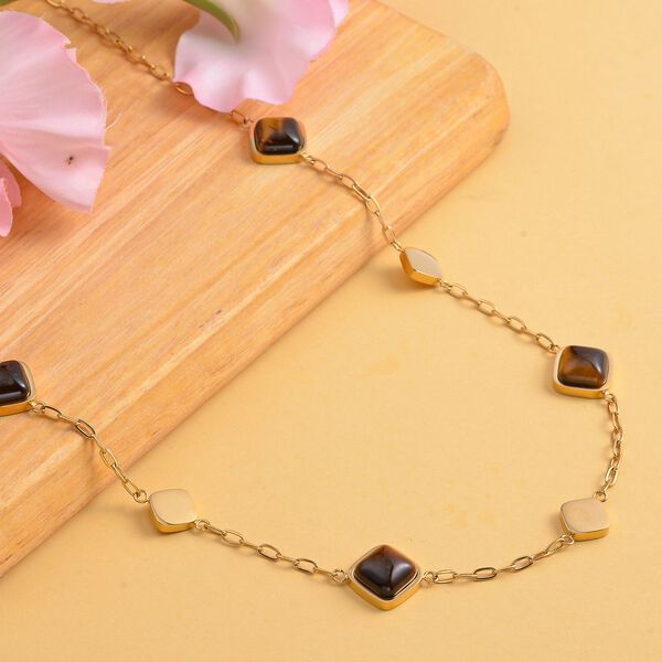 Gelbe Tigerauge Halskette, ca. 50 cm, Edelstahl goldfarben ca. 32.00 ct image number 1