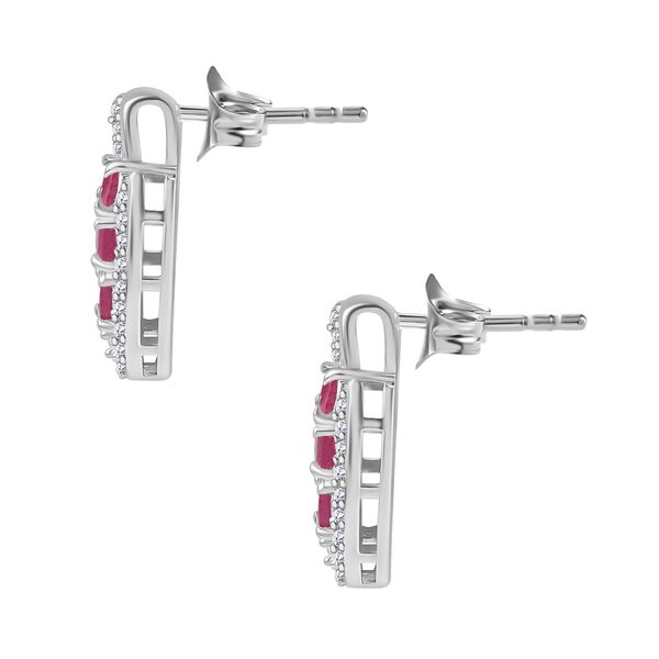 Afrikanischer Rubin (Fissure gef&uuml;llt), Wei&szlig;er Zirkon Ohrringe 925 Silber platiniert ca. 2,08 ct. image number 5