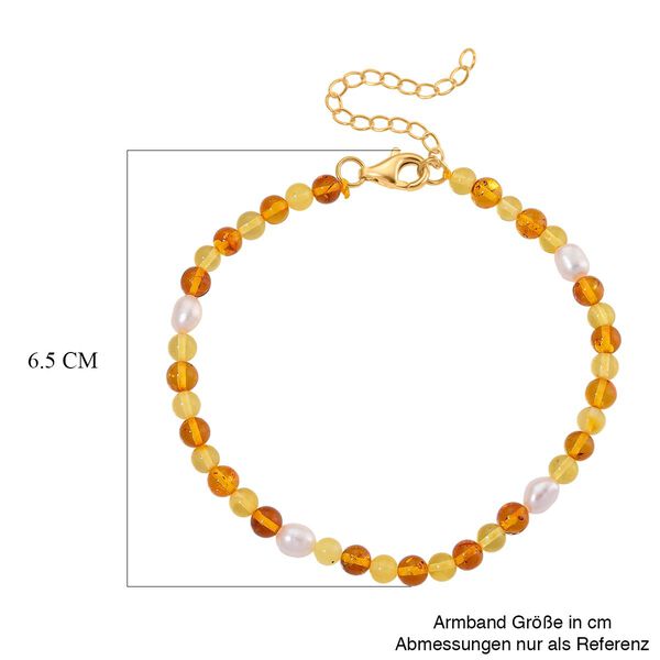 Weißes Süßwasser Perle und Bernstein Armband, 19+5cm image number 6