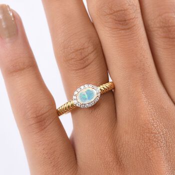 D'Joy AA Nat&uuml;rlicher, &auml;thiopischer Welo Opal, Wei&szlig;er Zirkon Ring 925 Silber vergoldet (Gr&ouml;&szlig;e 20.00) ca. 0.67 ct