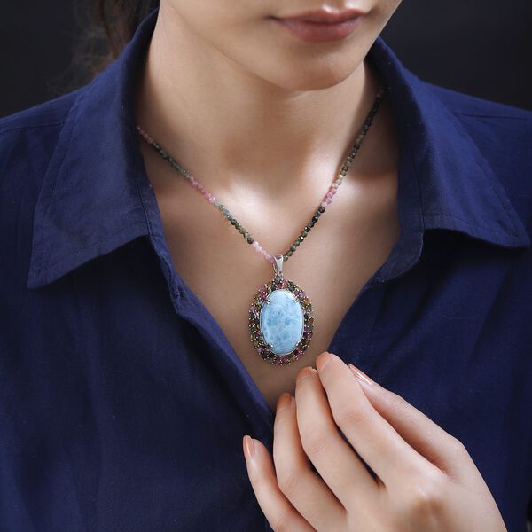 Larimar und mehrfarbiger Turmalin-Anh&auml;nger mit Kette - 79,50 ct. image number 1