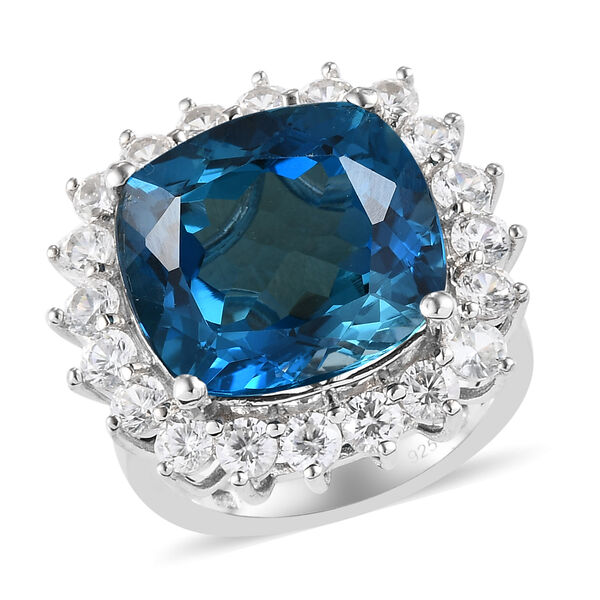 Premium London Blau Topas und Zirkon-Ring, 925 Silber platiniert  ca. 24,16 ct image number 4