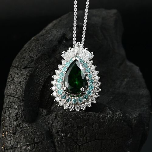 RHAPSODY zertifiziert und geprüft AAAA Tsavorite Granat, Paraiba Turmalin und VS-EF Diamant Anhänger mit 45cm Kette in 950 Platin - 1,78  ct. image number 1