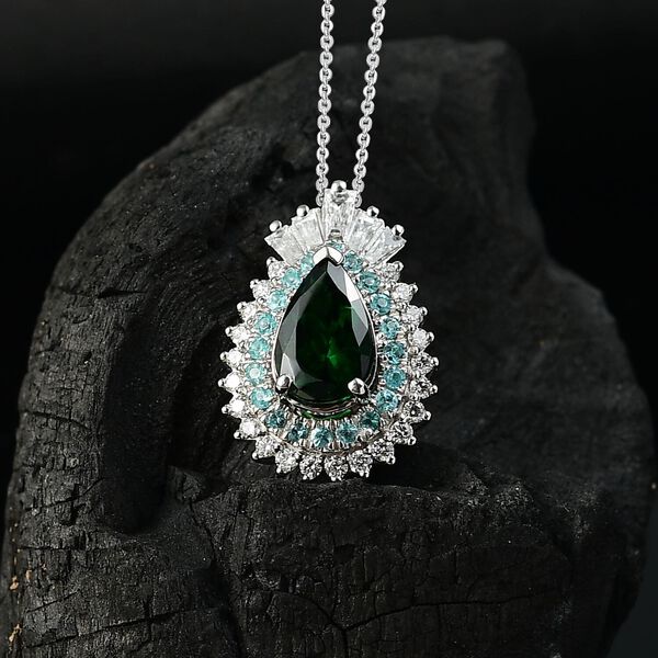 RHAPSODY zertifiziert und geprüft AAAA Tsavorite Granat, Paraiba Turmalin und VS-EF Diamant Anhänger mit 45cm Kette in 950 Platin - 1,78  ct. image number 1