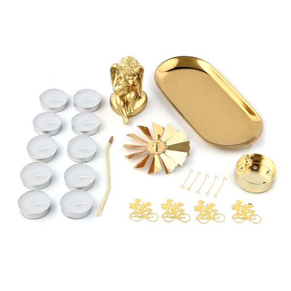 THE 5TH SEASON: Nachdenklicher Schutzengeljunge mit drehbarem Kerzenhalter und 10 Teelichtern, Gold image number 4