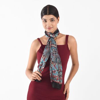 100% satin-Seidenschal, bedruckt mit Kartenmuster, 50x160cm, Schwarz