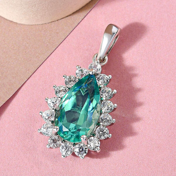 Pfau Triplett Quarz und Zirkon-Halo-Anh&auml;nger in Silber, 5,22 ct. image number 3