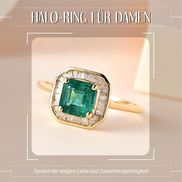 AAA Kagem sambischer Smaragd und Diamant-Ring in 585 Gold - 1,34 ct. image number 1