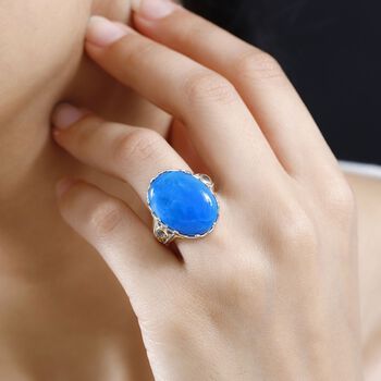 AA Opalina und schwarzer Blautopas Ring, ca. 13,75 ct.