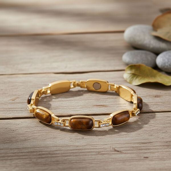 Gelbes Tigerauge, Wei&szlig;er Kristall Armband, magnetischem Verschluss, ca. 20 cm image number 1