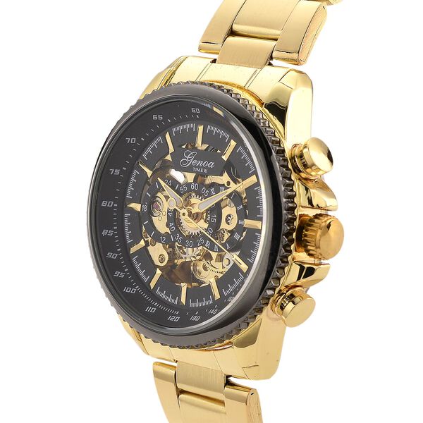 GENOA TIME - Bicolor-Armbanduhr, Reiner Edelstahl, silber-goldfarben, Automatik, 3 ATM wasserdicht image number 3