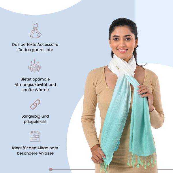 Ombre-Schal mit Quasten aus Poly-Seide-Modal, 70x200 cm, Hellblau image number 3
