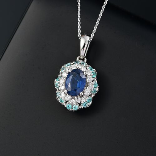 RHAPSODY zertifiziert und geprüft AAAA ceylonfarbener blauer Saphir, Paraiba Turmalin und VS Diamant Anhänger mit 45cm Kette in 950 Platin - 1,44 ct. image number 1