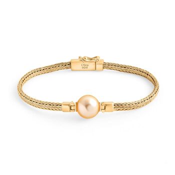 Royal Bali - AAA Goldene S&uuml;dsee Perle (11-12mm), Lab Grown Diamant, Tulang Naga Armband ca. 20 cm, 925 Silber 916 Gelbgold Vermeil