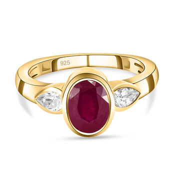 Afrikanischer Rubin und wei&szlig;er Zirkon-Ring, 925 Silber vergoldet (Gr&ouml;&szlig;e 16.00) ca. 2,42 ct