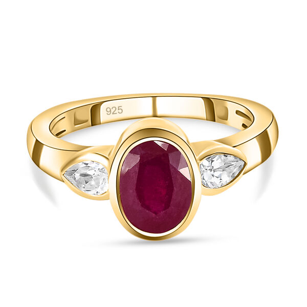 Afrikanischer Rubin und wei&szlig;er Zirkon-Ring, 925 Silber vergoldet  ca. 2,42 ct