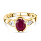 Afrikanischer Rubin und weißer Zirkon-Ring, 925 Silber vergoldet (Größe 16.00) ca. 2,42 ct