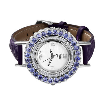 Tansanit, Moissanit Uhren 19 cm Edelstahl platiniert ca. 6,68 ct.